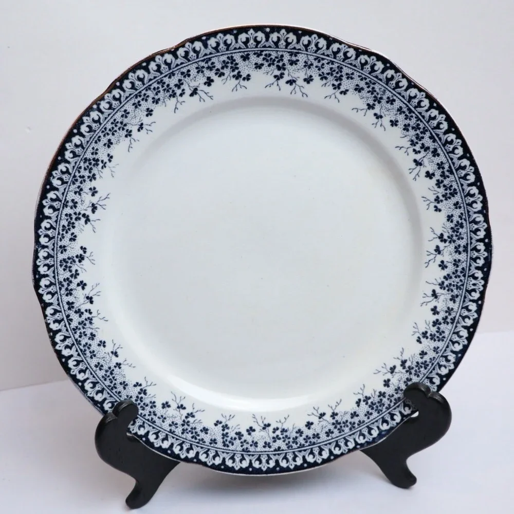 Antique Brownfields Guild Pottery England Blue Transferware Victorian Floral